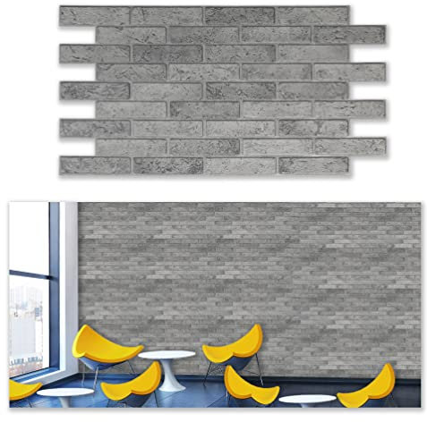 Grace Baltic – 3D Wall Panels for Interior Wall Decor Non-Adhesive Thin and Elastic PVC Faux Grey Brick 10 Pack (53 sq ft) Wall Covering Panels for Home and Office – Size (38.6 x 19.3) in, 5 m2