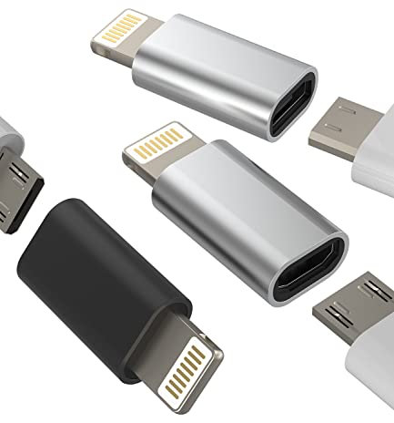 Micro USB Mutter auf Lightning Männlich Adapter Stecker(3pack)Android to Iphone Klinke Ladekabel Set Charger Kabel Netzteil Ladegerät Zubehör für 14 13 12 11 Pro Max Mini 7 8 Plus X Xs Xr Se Ipad