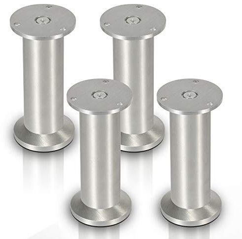 Randaco Lot de 4 pieds de meubles ronds en aluminium - Hauteur : 180 mm - Charge maximale : 250 kg - Pieds de table ronds - Pieds de canapé - Pied de socle pour meubles