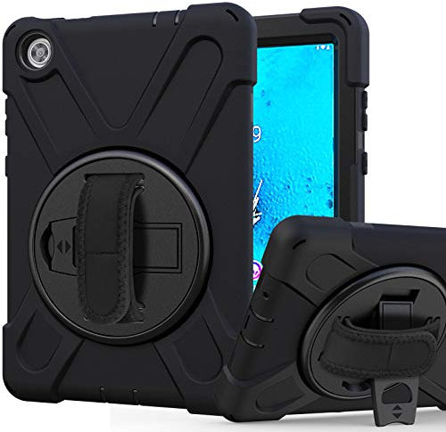 Custodia Cover per Lenovo Tab M8 8 (3a Gen) TB-8506F TB-8506X 2021, Ibrida Antiurto Tre-Strati Cover Silicone + PC Protettiva Case con Supporto & Cinturino a Mano per Lenovo Tab M8 8 TB-8506F/8506X