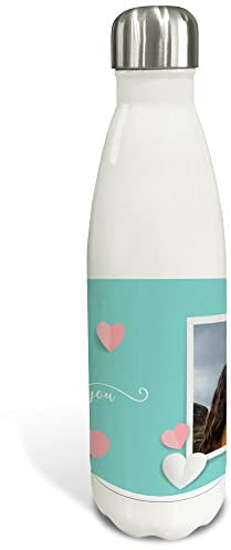 LolaPix Termo Personalizado. Botella Personalizada Nombre/Foto. Botella Agua Acero Inoxidable. Térmica de doble capa. Libre BPA. 500ml y 750ml. Regalo Original. San Valentín. Love Pastel
