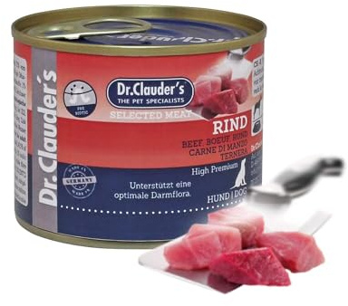 DR.CLAUDER'S - Selected Meat Prebiotic | Nassfutter in Lebensmittelqualität mit Inulin für eine gesunde Darmflora bei ausgewachsenen Hunden. Alleinfutter in der Dose | 200g Rind