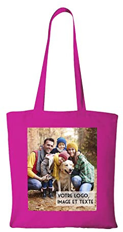 YONACREA - Sac Shopping - Tote Bag - Personnalisable avec le texte et la photo de votre choix - Une Face ou 2 Faces - ROSE