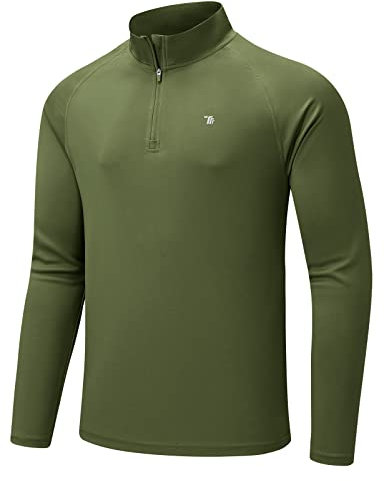 donhobo Activewear-Langarmshirts für Herren Funktionales Shirt Outdoor Quick Dry Atmungsaktive Laufshirt 1/4 Reißverschluss UV-Schutz Langarm T-Shirts, Armeegrün, S