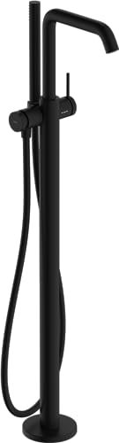 hansgrohe Tecturis S - Wannenarmatur stehend für 2 Verbraucher, Badewannenarmatur bodenstehend mit Duschschlauch 1,25m, Mischbatterie Badewanne , Mattschwarz