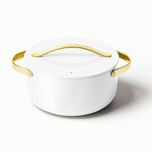 Caraway Antihaft-Keramik-Topf mit Deckel (6,5 qt, 26,7 cm) – ungiftig, PTFE- und PFOA-frei – ofenfest und kompatibel mit allen Herdarten (Gas, Elektro und Induktion) – Weiß