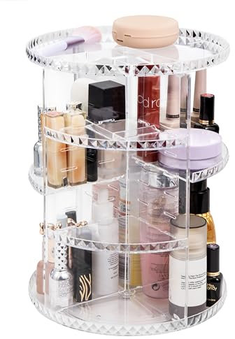 Lonian Transparenter Make-up-Organizer, Kosmetik-Vitrine mit 8 transparenten Fächern für Beauty-Accessoires, Lippenstift, Lipgloss, Pinsel, Flaschen und Schmuck (Drehender Make-up Organizer)