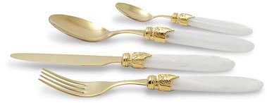 Rivadossi Sandro 43OR04T03 Posto Tavola, 4 Pezzi-Laura-100% Made in Italy, Artigianalità e Design, Acciaio Inox 18/10, Oro Avorio