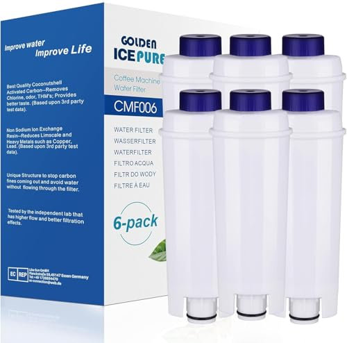 GOLDEN ICEPURE Filtro de agua para máquina de café:Compatible Con De'Longhi DLSC002, SER3017 & 5513292811,ECAM,ESAM,ETAM,BCO,serie EC,6 piezas,