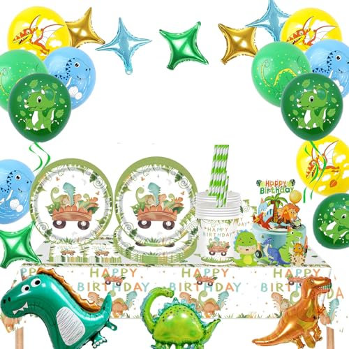Dino Vaisselle de Fête,Decoration Anniversaire Dinosaure,Vaisselle Dinosaure Enfant,Assiettes en Papier,Tasses, Fournitures de Fête d'anniversaire sur Le Thème du Dinosaure pour 20 Invités