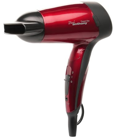 Paul Anthony Travel Dry 1200w Travel Hair Dryer / 2 Heat Settings / 2 Speed Settings/Folding Handle/Concentrator Nozzle/Safety Cut-Off/Hang up Loop/Dual Voltage 110/240v - Hot Red - H1010RD