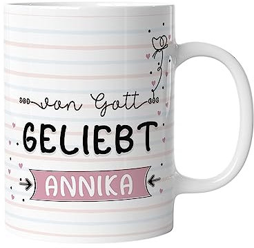 SALT-AND-LIGHT® Christliche Tasse personalisiert mit Namen Geschenk für Christen mit Bibelvers Kaffeetasse Geschenkidee | Geliebt-rosa | mug-christA-5