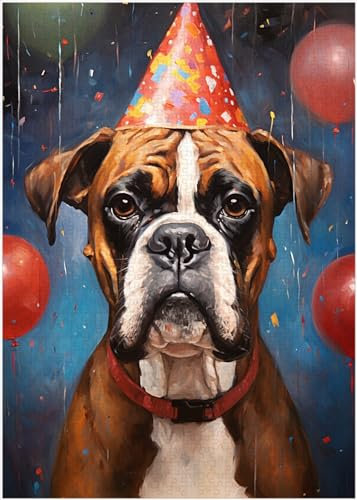 Birthday Boxer Dog Jigsaw Puzzle 300/500/1000 Piece - Celebrate with a Boxer Dog Birthday Present and Gift (300pc (28×40cm))