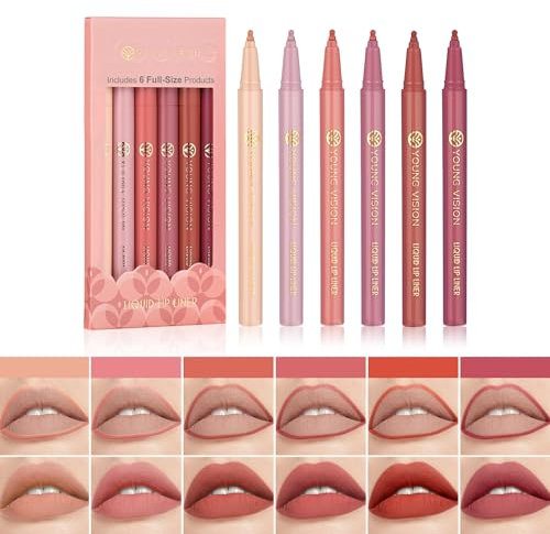 6 Pcs Liquid Lipliner Set, Nude Matte Shades Red Lip Liner, Lip Stain Tint Waterproof Longlasting Matte Lipliner Gift Set (Set A)