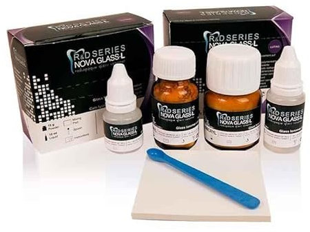 Nova Glass Luting - Radiopaque Glass Ionomer Permanent Dental Luting Cement for Loose Caps, crowns, bridges, 15g PW+10ml