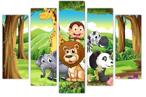 AREDE 5er Set Wandkunst Gemälde Bild Poster  Tiere im Dschungel | 120 x 80 cm | Wandbilder Wanddekoration Home Office Wohnzimmer Schlafzimmer Dekoration | Fertig zum Aufhängen