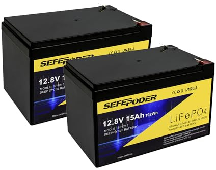 SEFEPODER 2 Pack 12V 15Ah LiFePO4 Deep Cycle Battery with 16A BMS