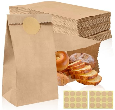 pangdapengpeng 200 Stück Papiertüten Klein, 18x9x5,5 cm Butterbrottüten | Geschenktüten Papier mit Aufkleber für DIY, Gastgeschenke, Keks, Süßigkeiten
