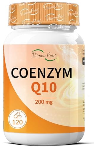 VitaminPure - Coenzima Q10 200mg, 120 Capsule con Ubiquinone Puro Alto Dosaggio, Coq10 200mg Fermentato Naturalmente, Coq10 Alta Biodisponibilità, Q10 Coenzima integratore