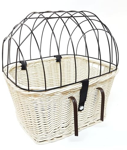 Tigana - Fahrradkorb aus Weide mit Gitter und Kissen für Lenker Weiß (Lenker 50 x 38 cm - (W-S))