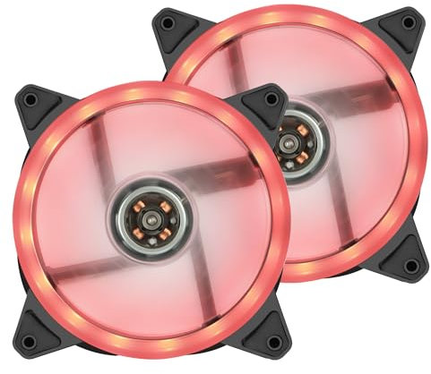 CERRXIAN Lot de 2 ventilateurs de boîtier silencieux à LED Rouge, ventilateurs d'ordinateur de 120 mm,ventilateur d'ordinateur silencieux à pour boîtiers d'ordinateur de bureau (Rouge)