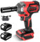 ONEVAN Akku Schlagschrauber, Bürstenloser Schlagschrauber Elektrisch, 700NM 4-Gang Drehschlagschrauber Impact Wrench für Auto Reifenwechsel (Rot, Mit 2 Akkus)