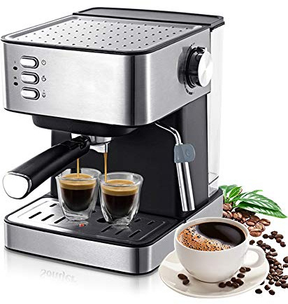 coffee machines Traditional Pump Espresso Machine, 15 Bars Espresso Coffee Maker with Foaming Milk Wand, One-touch Control 1.6L Removable Water Tank Coffee Machine for Cappuccino Latte Machiato (Silv