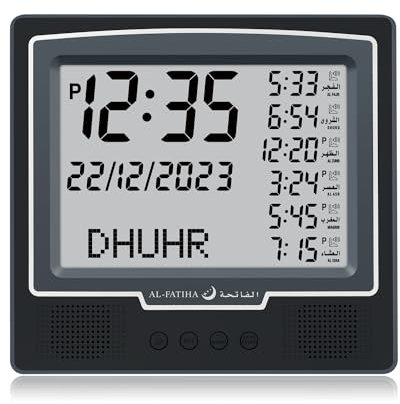 Al salama Azan Wecker Tischuhr, Automatisch Weltweit Digital 8 Azan Gebet Töne, muslimische Gebetsuhr für Home Decor, Ramadan Geschenk (Schwarz)