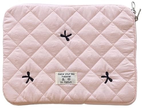 CHAMAIR Puffy Laptop Sleeve 13 Inch Cute Bow Laptop Case Coquette Quilted Carrying Laptop Bag for Women Aesthetic Macbook Sleeve Compatible for Notebook Cover 12'' 13''(Light Pink 13in)