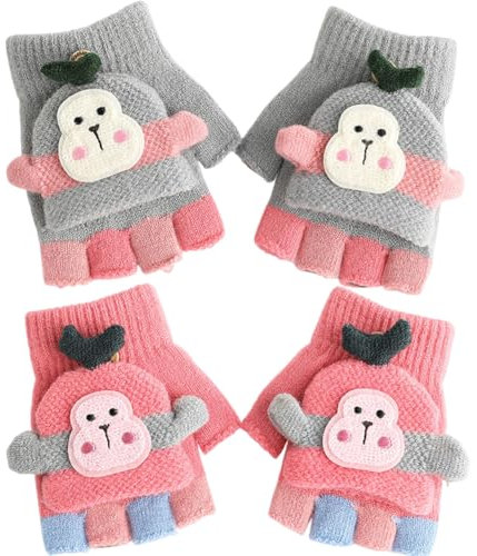 MOPQMKT Guantes de medio dedo para niños,Medio Dedo Guantes sin Dedos con Tapa Abatible,Guantes de Invierno Cálidos, para Niñas Niños