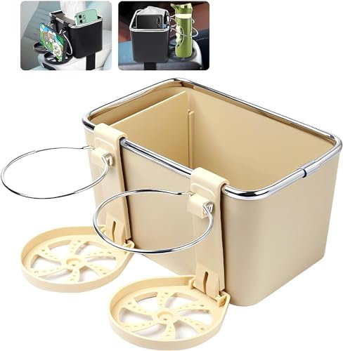 Hoclauho Auto Armlehnen-Aufbewahrungsbox mit Doppelt Getränkehaltern, Universeller Auto-Organizer, Multifunktionale Auto-Ablage mit Taschentuchhalter, Autozubehör für 2024 (Khaki)