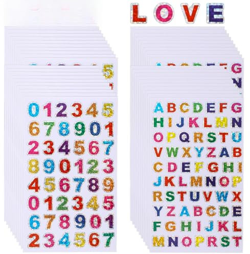 Molain 40 Blätter Buchstaben Aufkleber Zahlenaufkleber, Glitzer Zahlensticker Selbstklebend Buchstaben Sticker Bunte Buchstabenaufkleber für Hochzeit Geburtstag Briefkasten DIY Scrapbooking