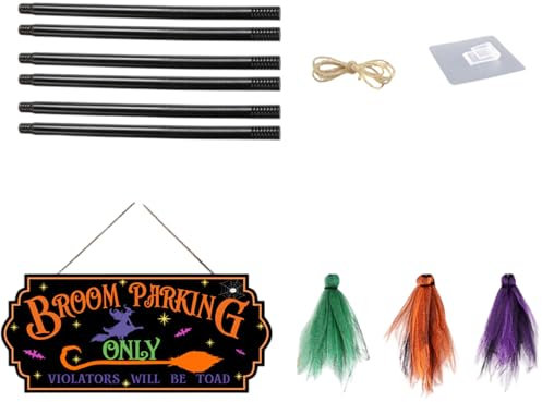 Wood Witches Broom Parking Sign Halloween Front Porch Decoration With 3 Brooms Handmade Indoor Wall Art Accessories