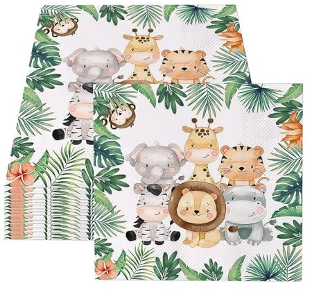 lafo Napkins for Children's Birthday Party, 40 Stück Servietten 1. Geburtstag Jungen mit Waldtier-Motiven,Wild One Servietten Kindergeburtstag, 33x33cm Wild One Theme Servietten Dekoration (vigour)