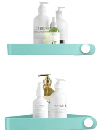 Sotfamily Duschablage ohne Bohren Ecke, 2 Stück Duschregal Badregal ohne Bohren mit Klebepad, Rostfreier Kunststoff Shampoo Halterung für Dusche für Badezimmer, Türkis