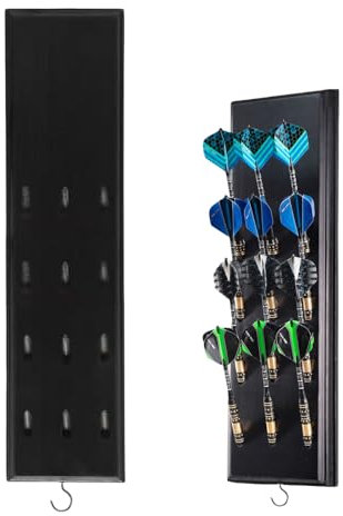 LEKEFETO Dart Halter aus Holz für 12 Darts, Hochwertig Darthalter aus Holz, Praktische Dart Aufbewahrung, Wand Hängen Dartständer, für Jede Art von Dartscheibe (Schwarz)