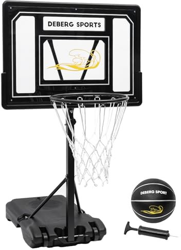 DEBERG Swimming Pool Basketball Hoop Set Height-Adjustable Portable Pool Basketball Hoop Poolside Pool Games with Shatterproof Backboard and Stainless Steel Rim/Bracket, Includes a Ball and Air Pump