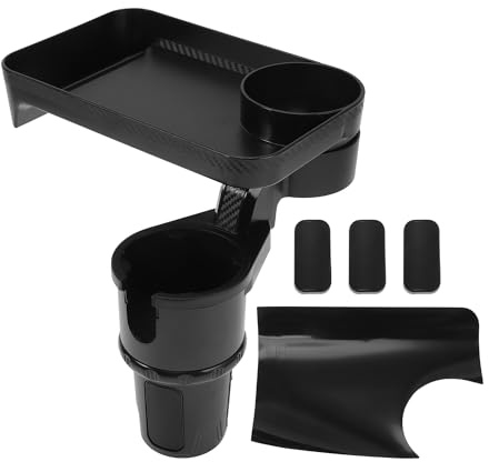 HEROFFIX 1 Pcs for Most Vehicles Car Cup Holder Expander with Attachable Tray 360° Rotating Additional Cup Holder Extender 138x74x60mm Matte Black ABS