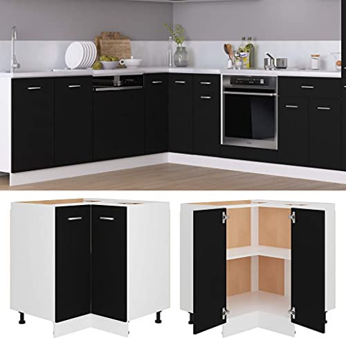 Myheimly Eckunterschrank Schwarz 75,5x75,5x81,5 cm Holzwerkstoff Küchenschrank Küchenzeile Küchenmöbel Unterschrank Küchenunterschrank Schrank