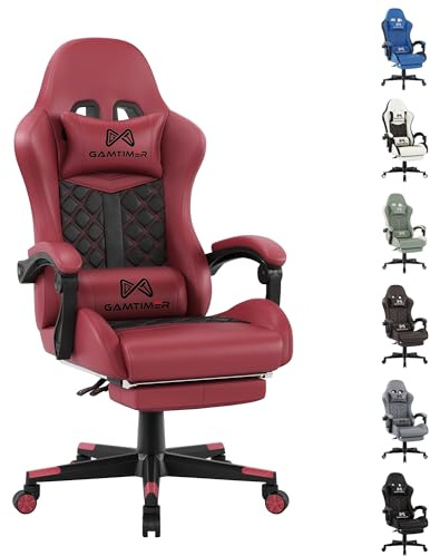 Gamtimer Gaming Chair with Footrest, Ergonomic Computer Chairs, Reclining High Back PU Leather Racing Gamer Chair with Headrest and Lumbar Support, Height Adjustable Video Game Chair for Adult, Red