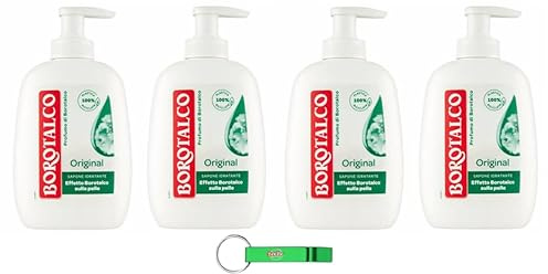 4x Borotalco Seife Sapone Liquido Original - Flüssigseife Hygiene mit Klassischer Borotalco-Duft - Weiche, Glatte und Samtige Haut 250ml + Beni Culinari Kostenloser Schlüsselanhänger