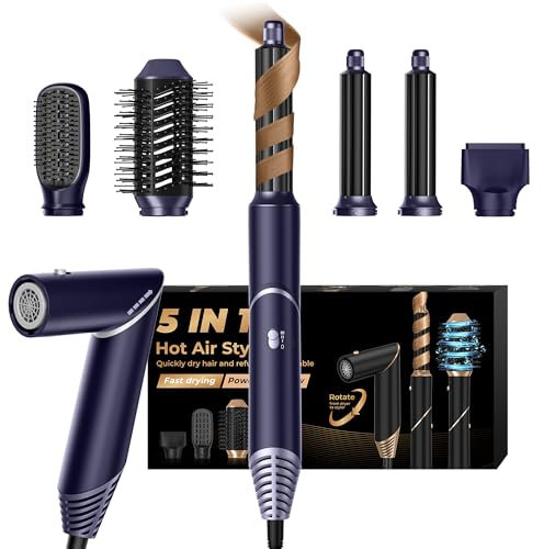 5 in 1 Hair Styler Air Styler Airbrush 5 in 1 with Hot Air Brush Blow Dryer Brush Hair Dryer Air Curler for Drying, Rotating, Straightening and Volumizing
