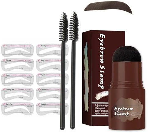 Clawrex Augenbrauen Schablone Set, Wasserdicht Augenbrauenpuder, Augenbrauenstempel mit 10 Wiederverwendbares Augenbrauen Schablonen Stempel, Lang Anhaltend Natürlich, Multifunktional (Dunkelbraun)