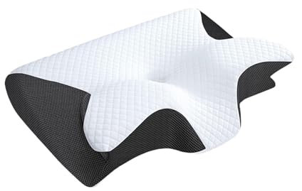 Cuscino Cervicale Ortopedico - Ergonomico Per Il Sonno Laterale, Di Sostegno Collo in Schiuma Memoria Con Dolore Al E Alla Spalla Da Letto Sagomato Federa Lavabile (Black,Pillowcase)
