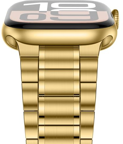 Anlinser Correas Compatible con Correa Apple Watch 42mm 41mm 40mm 38mm, Cinco Eslabones Pulsera de Repuesto Acero Inoxidable Metal para iWatch Serie 10 9 8 7 6 5-1 SE (Oro)