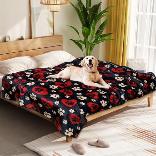 Gowyeg Hundedecken für große Hunde, 152,4 x 127 cm, waschbar, flauschig, weich, Haustiermatte, Überwurf für Hundehütte, Kiste, Bett, niedliches Pfotenmuster, Katzendecke, Geschenke, mittelgroße und