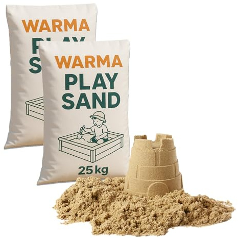 50kg Warma Premium Grade Play Sand - Non Toxic - Natural & Triple Washed - Suitable For Childrens Kids Indoor & Outdoor Sensory Play Areas Sandpits - 2 x 25kg Bags