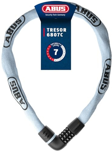 ABUS Chain Lock Tresor 6807C, Length 110 cm, Blue | Bike lock with comfortable locking mechanism, 7 mm square chain, 4-digit code, pick-proof