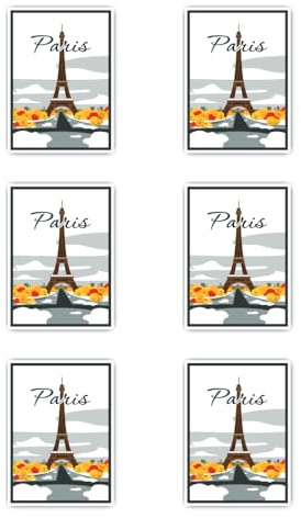 Aufkleber: 50 mm, 6 Stück - Reise Aufkleber Set – Eiffelturm Paris Frankreich – 6 Stück – Vinyl – 50 mm (5 cm) – wasserfest – für Laptop Koffer Flasche Auto