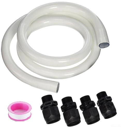 Kit tubo flessibile da 1,8 m per pompe per piscine compatibile con ripetitori Pentair e per pulitori per piscine Polaris, con 4 adattatori filettati a connessione rapida e nastro PTFE